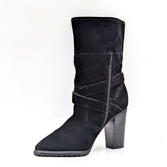 Crown Vintage Women Hadley BLack Suede Retro 90s Moto Heel zip Boots size 10 - Picture 3 of 11